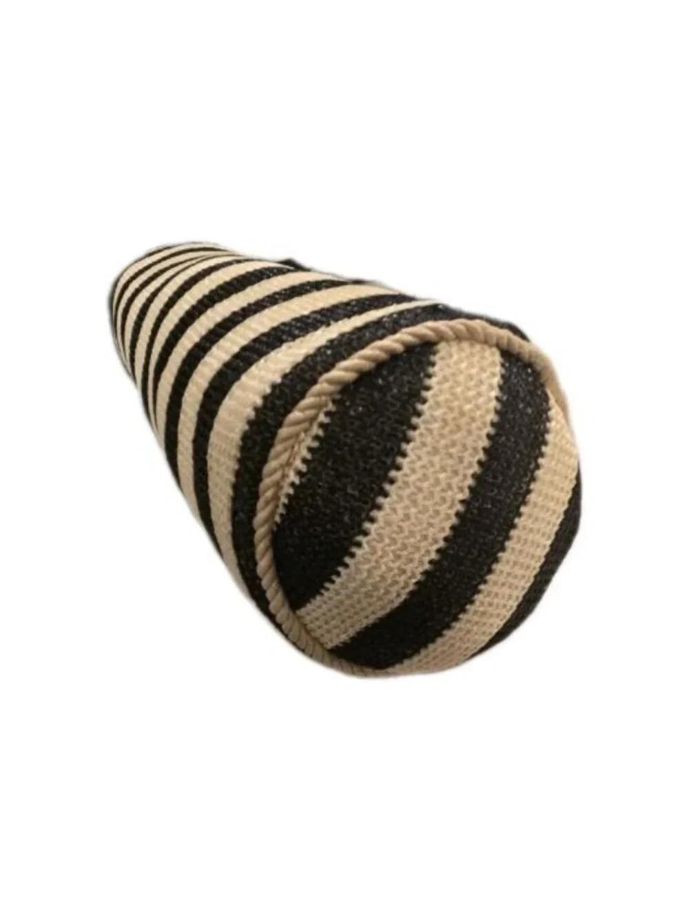 New Tan / Black Textured Stripped Outdoor Long Rope Round Pool Throw Pillow